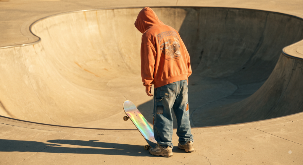 The Retro-Futurist Skater (Film Grain Aesthetic)